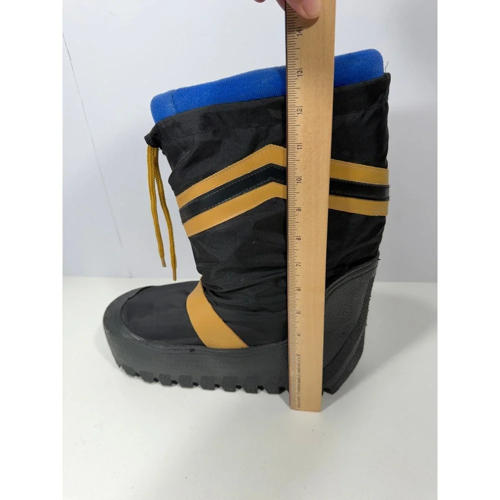 Vintage Platform puffy snow Boots Black Yellow Chevron Lug Sole Snow Boots Korea